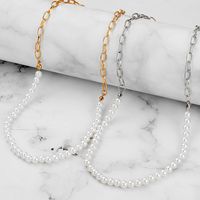 Fashion Contrast Color Pearl Metal Splicing Chain Necklace main image 4