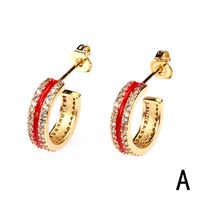 Fashion Diamond C-shaped Copper Earrings Wholesale main image 1