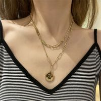 Fashion Gold Coin Pendant Double-layer Necklace main image 1
