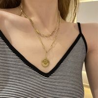 Fashion Gold Coin Pendant Double-layer Necklace main image 3