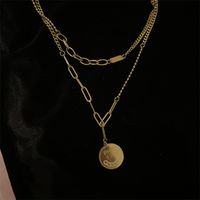 Fashion Gold Coin Pendant Double-layer Necklace main image 4