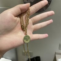 Fashion Gold Coin Pendant Double-layer Necklace main image 5