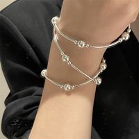 Silver-plated Simple Round Beads Multi-layered Metal Bracelet main image 2