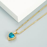 Fashion Hollow Heart Of The Sea Gemstone Copper Micro-inlaid Zircon Necklace sku image 1
