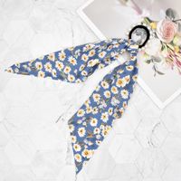 Korean Style Small Floral Printed Fabric Pearl Hair Scrunchies sku image 2