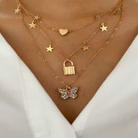 Fashion Butterfly Lock Star Pendant Necklace Wholesale sku image 1