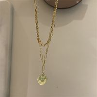 Fashion Gold Coin Pendant Double-layer Necklace sku image 1