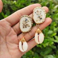 Fashion Style New White Dripping Oil Color Hand-woven Natural Shell Earrings main image 3