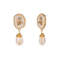 Fashion Style New White Dripping Oil Color Hand-woven Natural Shell Earrings main image 6