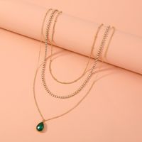 Simple Multi-layer Emerald Zircon Water Drop Necklace main image 1