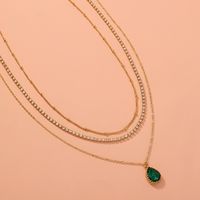 Simple Multi-layer Emerald Zircon Water Drop Necklace main image 3