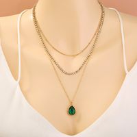 Simple Multi-layer Emerald Zircon Water Drop Necklace main image 5