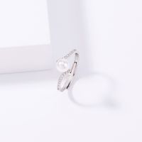 Fashion Simple Diamond-studded Copper Zircon Pure White Pearl Ring main image 5