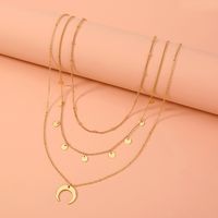 Simple Small Discs Tassel Moon Crescent Pendant Multi-layer Necklace main image 2