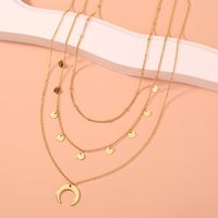 Simple Small Discs Tassel Moon Crescent Pendant Multi-layer Necklace main image 3