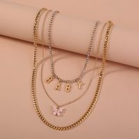 Simple Pink Acrylic Butterfly Letter Pendant Multilayer Necklace main image 1