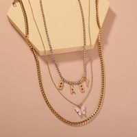 Simple Pink Acrylic Butterfly Letter Pendant Multilayer Necklace main image 3