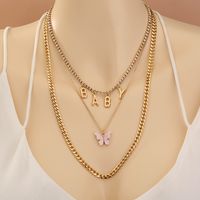 Collier Multicouche Avec Pendentif Lettre Papillon Acrylique Rose Simple main image 5