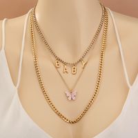 Simple Pink Acrylic Butterfly Letter Pendant Multilayer Necklace main image 5