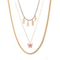 Simple Pink Acrylic Butterfly Letter Pendant Multilayer Necklace main image 6