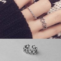 Retro S925 Sterling Silver Twist Six-pointed Star Open Ring main image 3