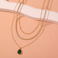 Simple Multi-layer Emerald Zircon Water Drop Necklace sku image 1