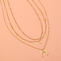 Simple Small Discs Tassel Moon Crescent Pendant Multi-layer Necklace sku image 1