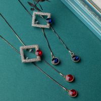 Fashion Simple Crystal Geometric Long Pendant Necklace main image 4