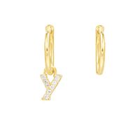 Letters Asymmetrical Simple Diamond Earrings sku image 24