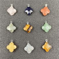 Pink Crystal Four-leaf Flower Pendant Diy Faceted Flower Grass Leaf Stone Jewelry Accessory main image 1
