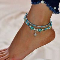 Fashion Simple Turquoise Starfish Tortoise Pendant Double Layer Anklet sku image 1