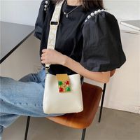 Fashion Contrast Color Wide Strap Messenger Bucket Bag sku image 1
