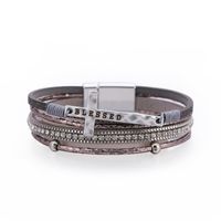 Fashion Cross Fine Diamond Leather Magnetic Buckle Multicolor Bracelet main image 3