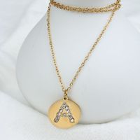 Korean Round Pendent Diamond Letter Stainless Steel Necklace main image 4