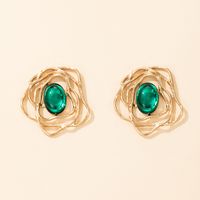 Baroque Emerald Hollow Flower Shape Earrings main image 5