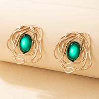 Baroque Emerald Hollow Flower Shape Earrings main image 6