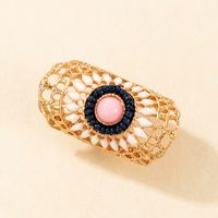 Retro Hollow Bead Pink Gem Alloy Ring main image 3