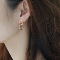 Korean Style Hollow Circle Two-color Interlocking Ring Long Earrings main image 3