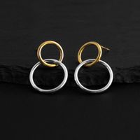Korean Style Hollow Circle Two-color Interlocking Ring Long Earrings main image 4