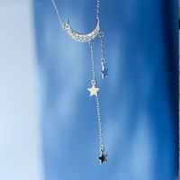 Korean S925 Sterling Silver Star Moon Tassel Necklace main image 5