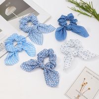 Korean Fashion Style New Blue Plaid Floral Wave Dot Hair Scrunchies main image 1