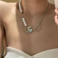 Korean Pearl Splicing Chain Heart Pendant Necklace main image 4