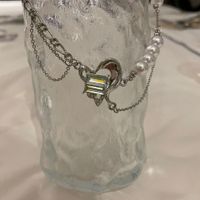Korean Pearl Splicing Chain Heart Pendant Necklace main image 5