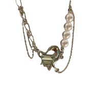 Korean Pearl Splicing Chain Heart Pendant Necklace main image 6