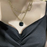 Simple Double Layered Square Pendant Necklace main image 5