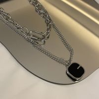 Simple Double Layered Square Pendant Necklace main image 3