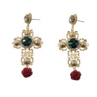 Baroque Style Emerald Rose Golden Hollow Cross Pearl Earrings main image 6