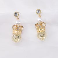 Simple Diamond Small Crown Metal Bubble Earrings main image 3