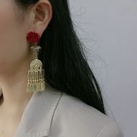 Retro Fashion Rose Flower Tassel Metal Long Earrings main image 1