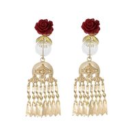 Retro Fashion Rose Flower Tassel Metal Long Earrings main image 6